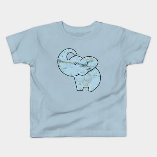 Cute elephant, abstract marble, fluid art, stone blue and golden Kids T-Shirt